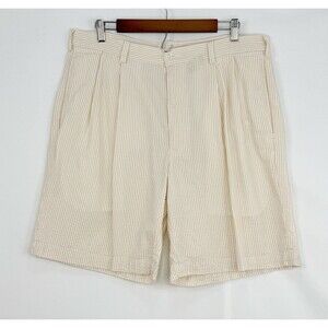 Jos A Bank Seersucker Stays Cool Shorts Mens 36 Beige Stripe Casual Golf Preppy